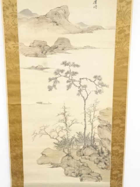 真作】裸石/春山農耕図/掛軸/名家伝来/AB-895 おおい